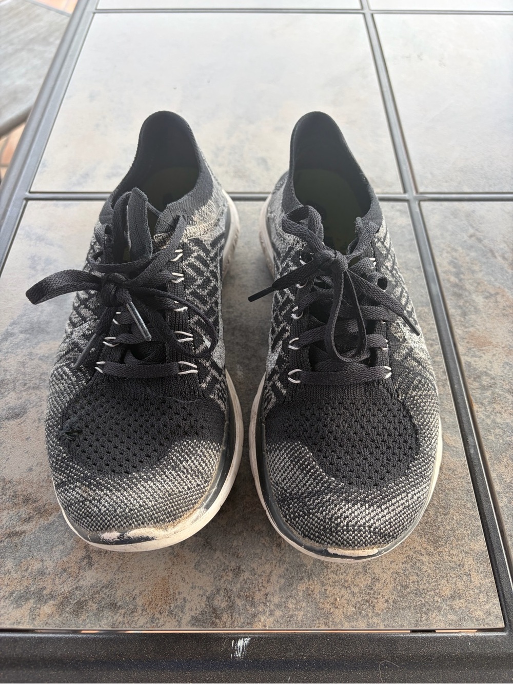 Nike Black and Neon Green Knit Running Shoes